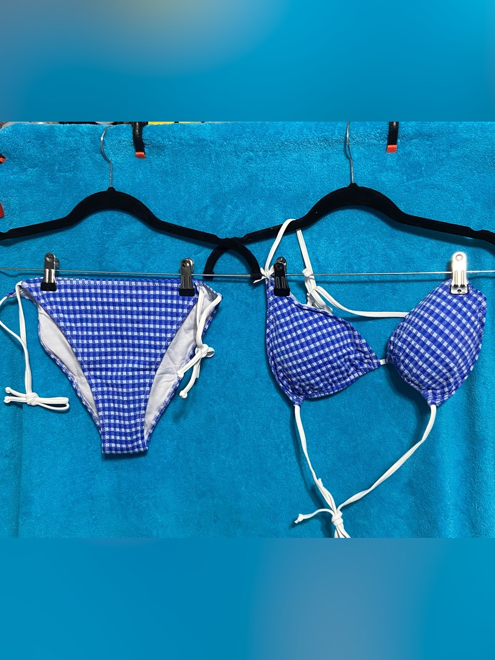 NWOT - Blue Gingham Tie-Side Triangle Bikini - Women Swim